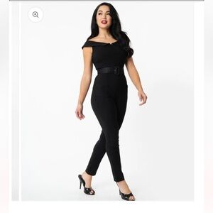 Unique Vintage Black Off Shoulder Gillian Jumpsuit